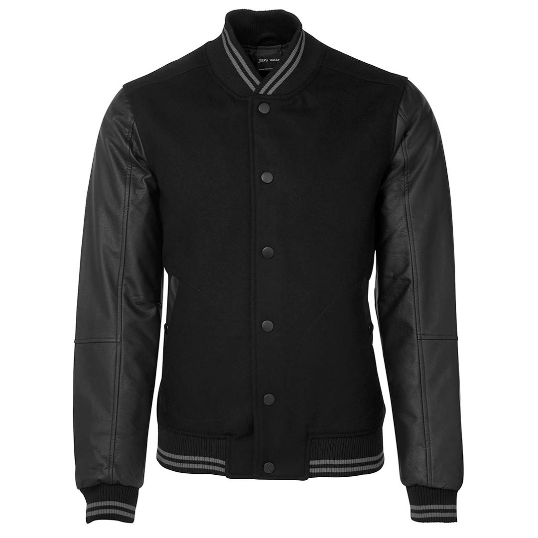 House of Uniforms The Leather Sleeve Baseball Jacket | Adults Jbs Wear Black