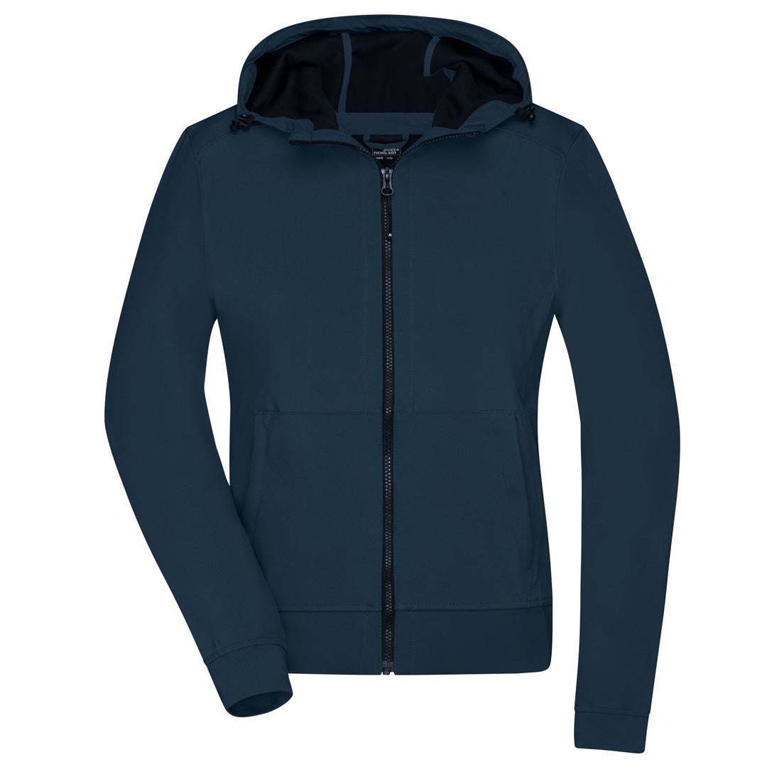 House of Uniforms The Hooded Sports Soft Shell Jacket | Ladies James & Nicholson Navy