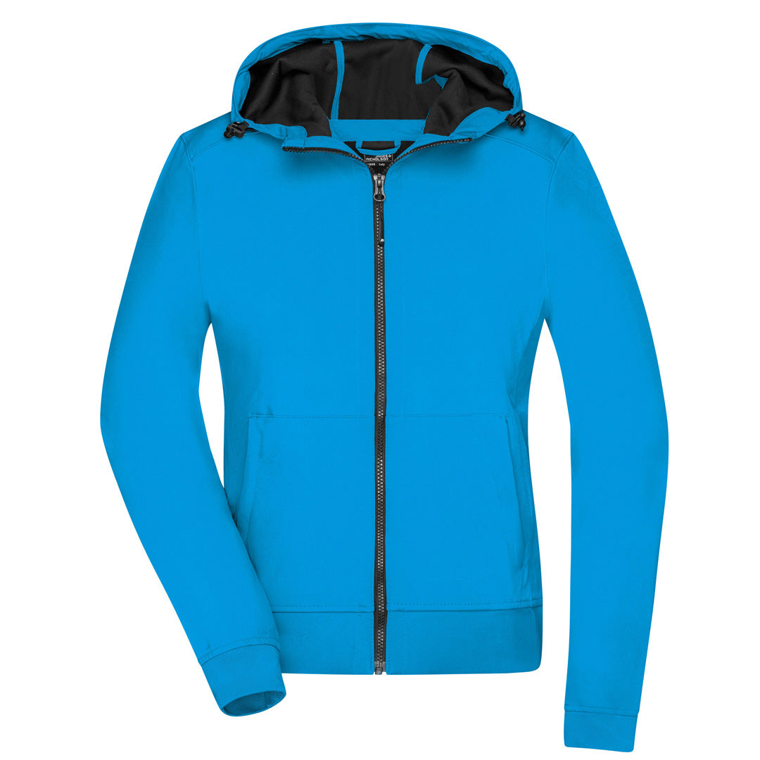 House of Uniforms The Hooded Sports Soft Shell Jacket | Ladies James & Nicholson Bright Blue