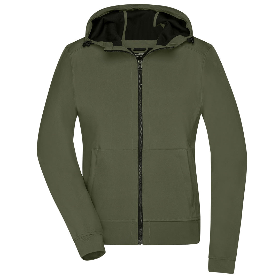 House of Uniforms The Hooded Sports Soft Shell Jacket | Ladies James & Nicholson Olive