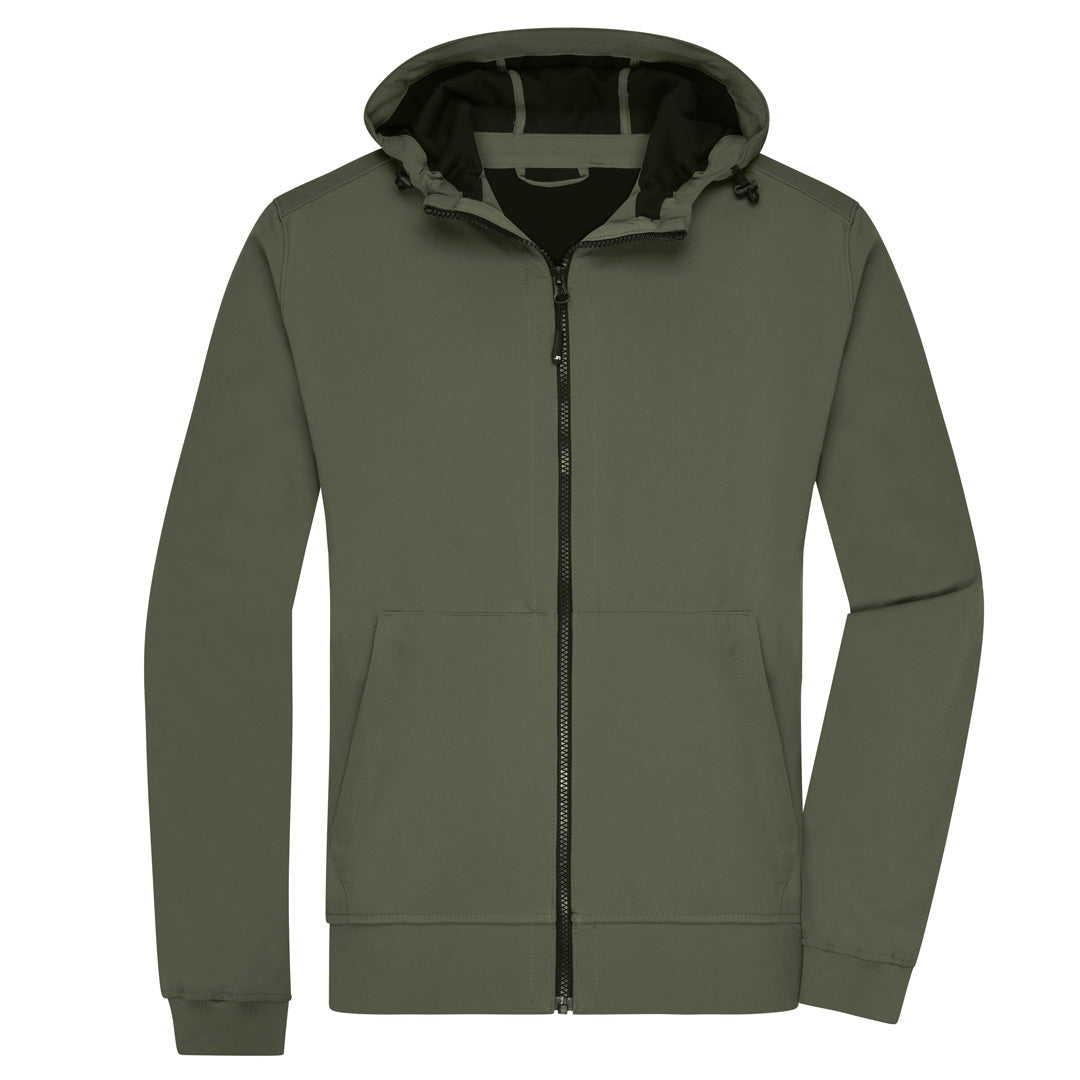 House of Uniforms The Hooded Sports Soft Shell Jacket | Mens James & Nicholson Olive