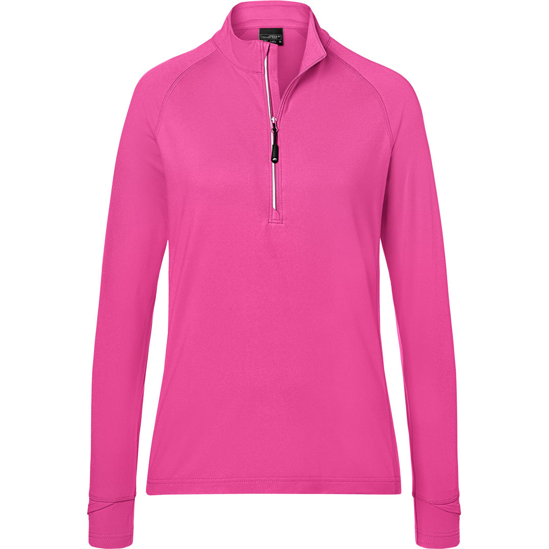 House of Uniforms The 1/4 Zip Sports Top | Ladies James & Nicholson Hot Pink