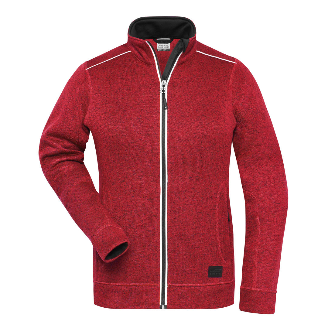 House of Uniforms The Solid Knitted Fleece Jacket | Ladies James & Nicholson Red Marle