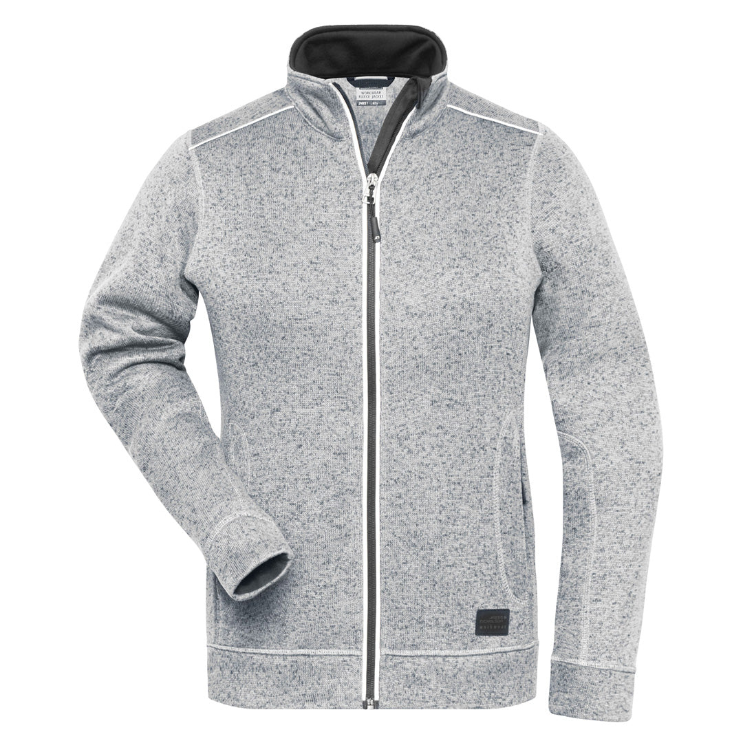 House of Uniforms The Solid Knitted Fleece Jacket | Ladies James & Nicholson White Marle