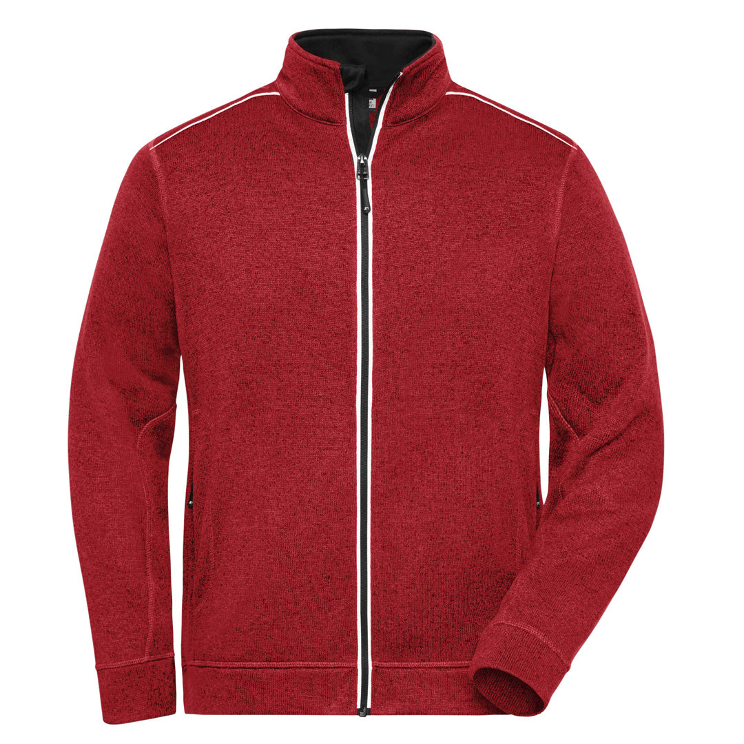 House of Uniforms The Solid Knitted Fleece Jacket | Mens James & Nicholson Red Marle