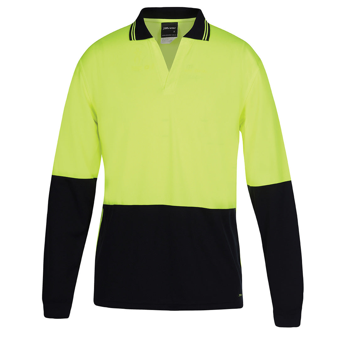 House of Uniforms The Hi Vis Non Button Polo | Long Sleeve | Adults Jbs Wear Lime/Navy