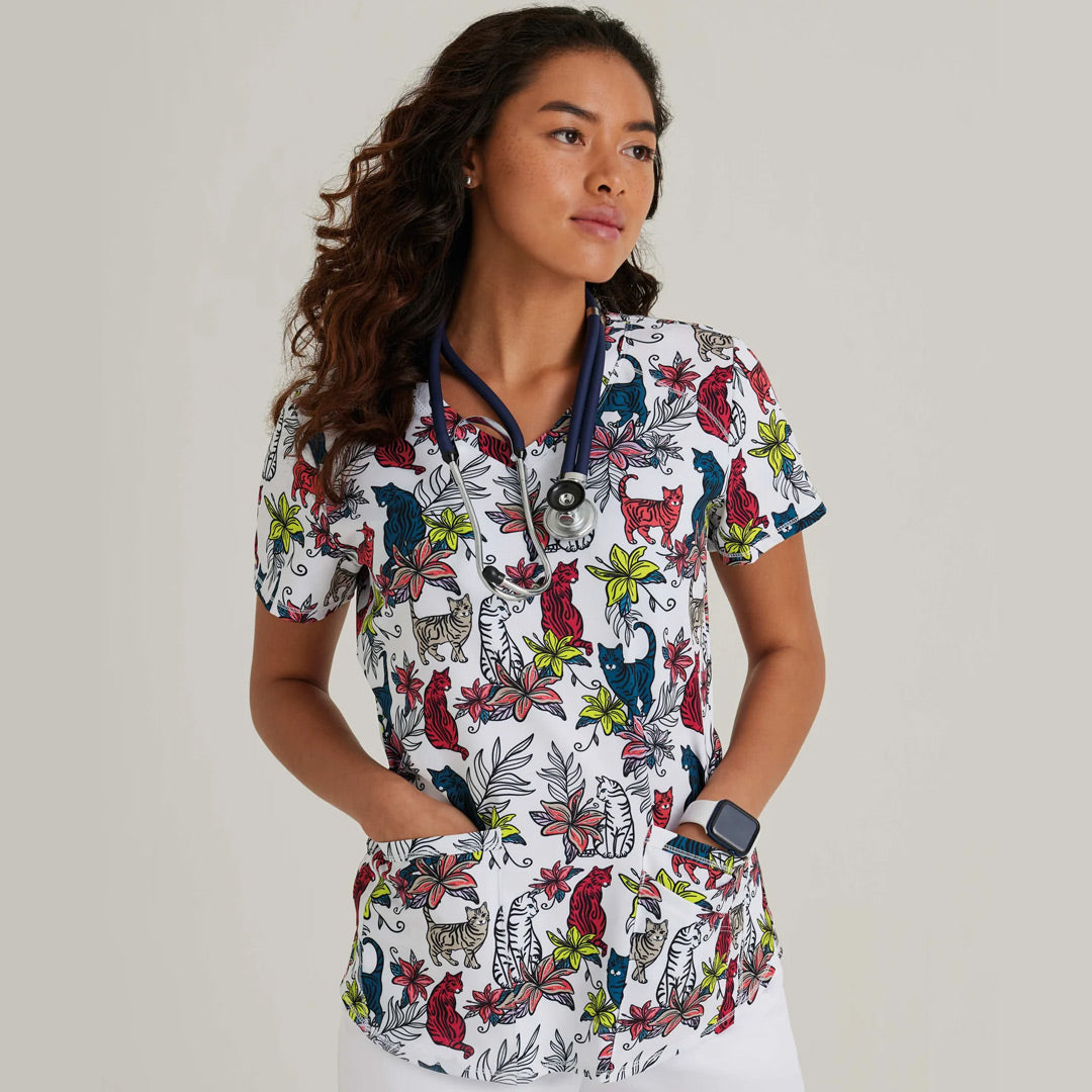 House of Uniforms The Skechers Printed Scrub Top | Ladies Skechers by Barco Kittys