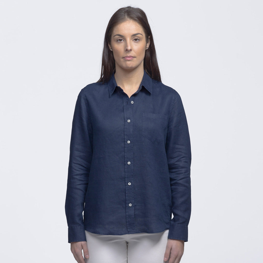 House of Uniforms The Linen Shirt | Ladies | Long Sleeve Smpli Navy