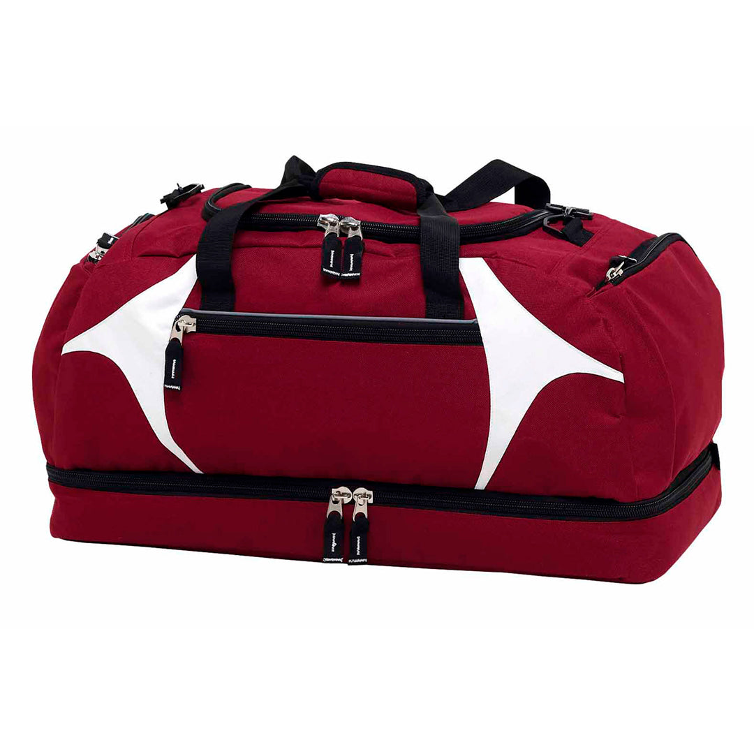 House of Uniforms The Spliced Zenith Sports Bag Gear for Life Maroon/White